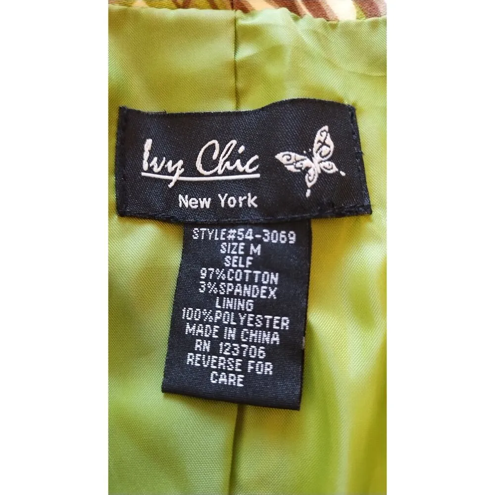 IVY Chic New York Open Front Jacket Women’s Sz M Green/Beige Swirl Pattern Boho Green Size M - Image 5