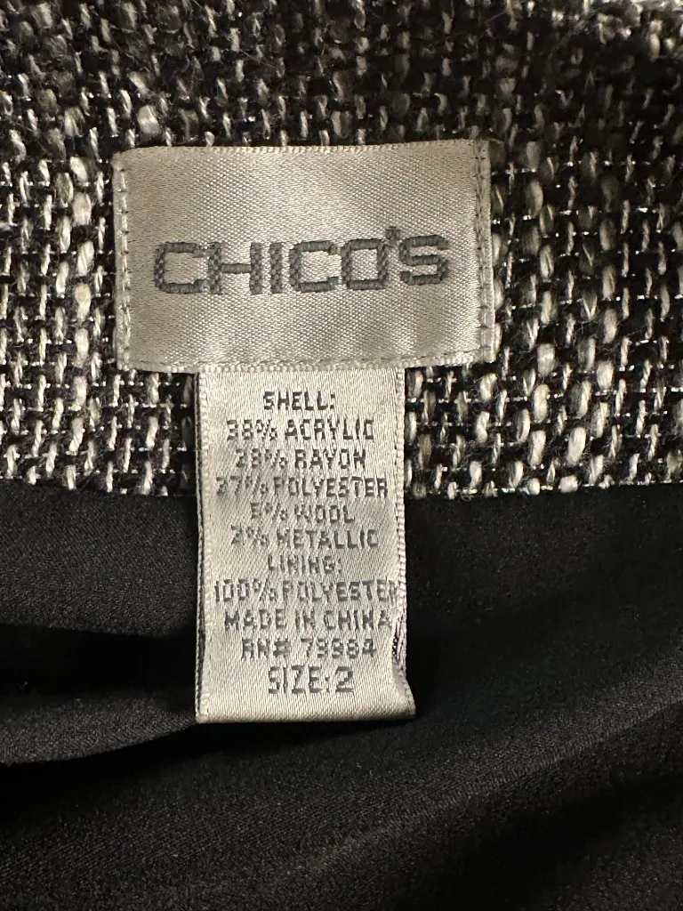 Chico's corpcore grey/black/white metallic tweed open front overcoat Size 2 - Image 8