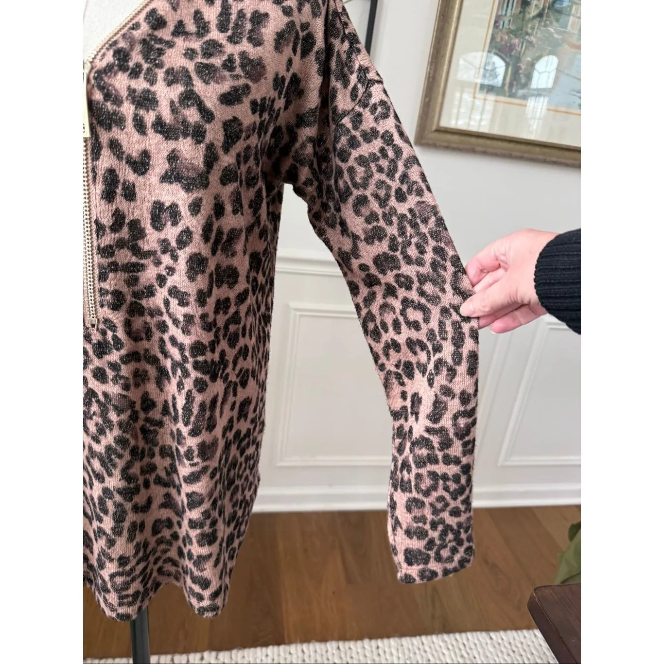 Soft Surroundings Valentina Zip Sweater Brown Leopard $75 M - Image 5