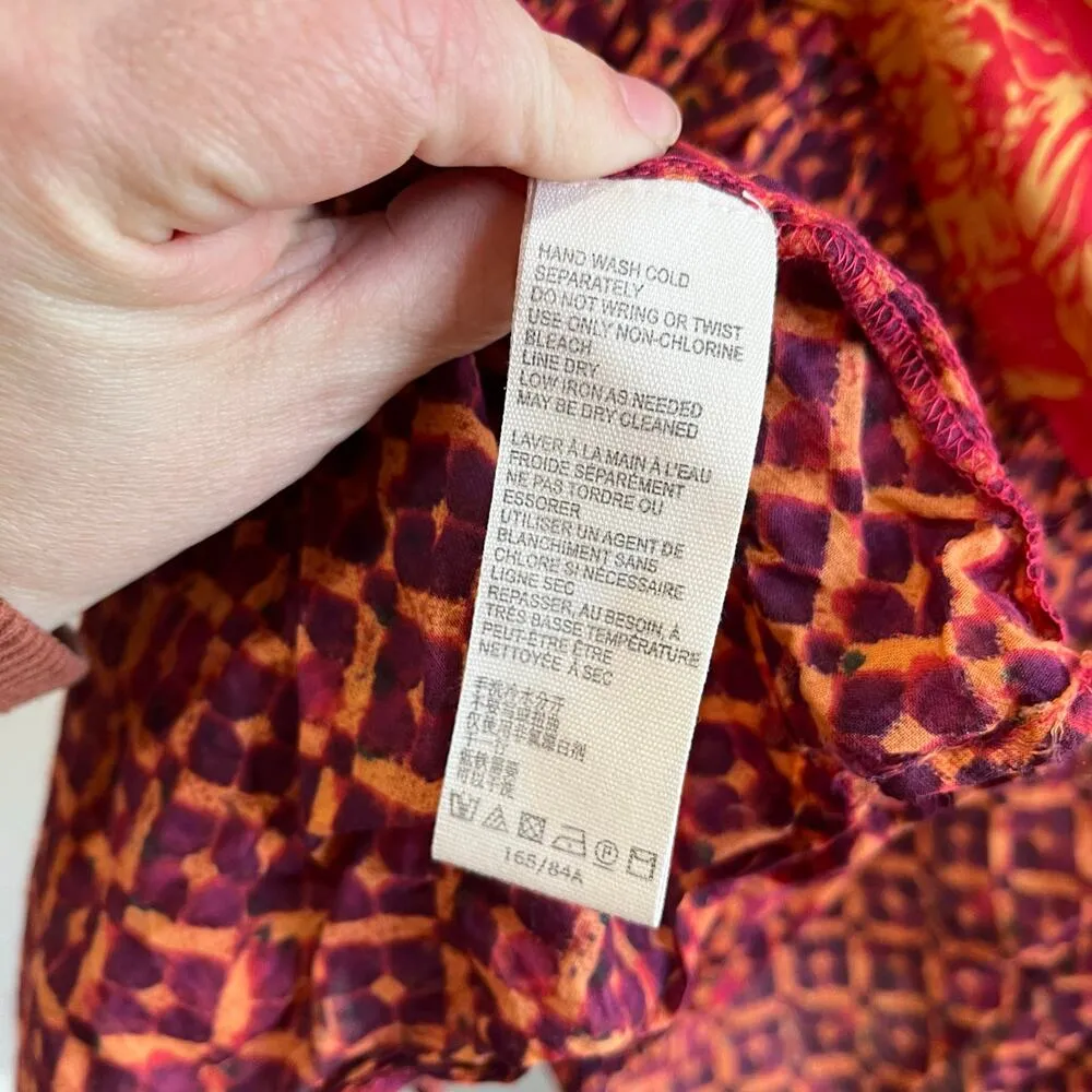 Free People Boho Red Warm Tones "Gotta Have You" Tiered Tunic Blouse Size XS - Image 7