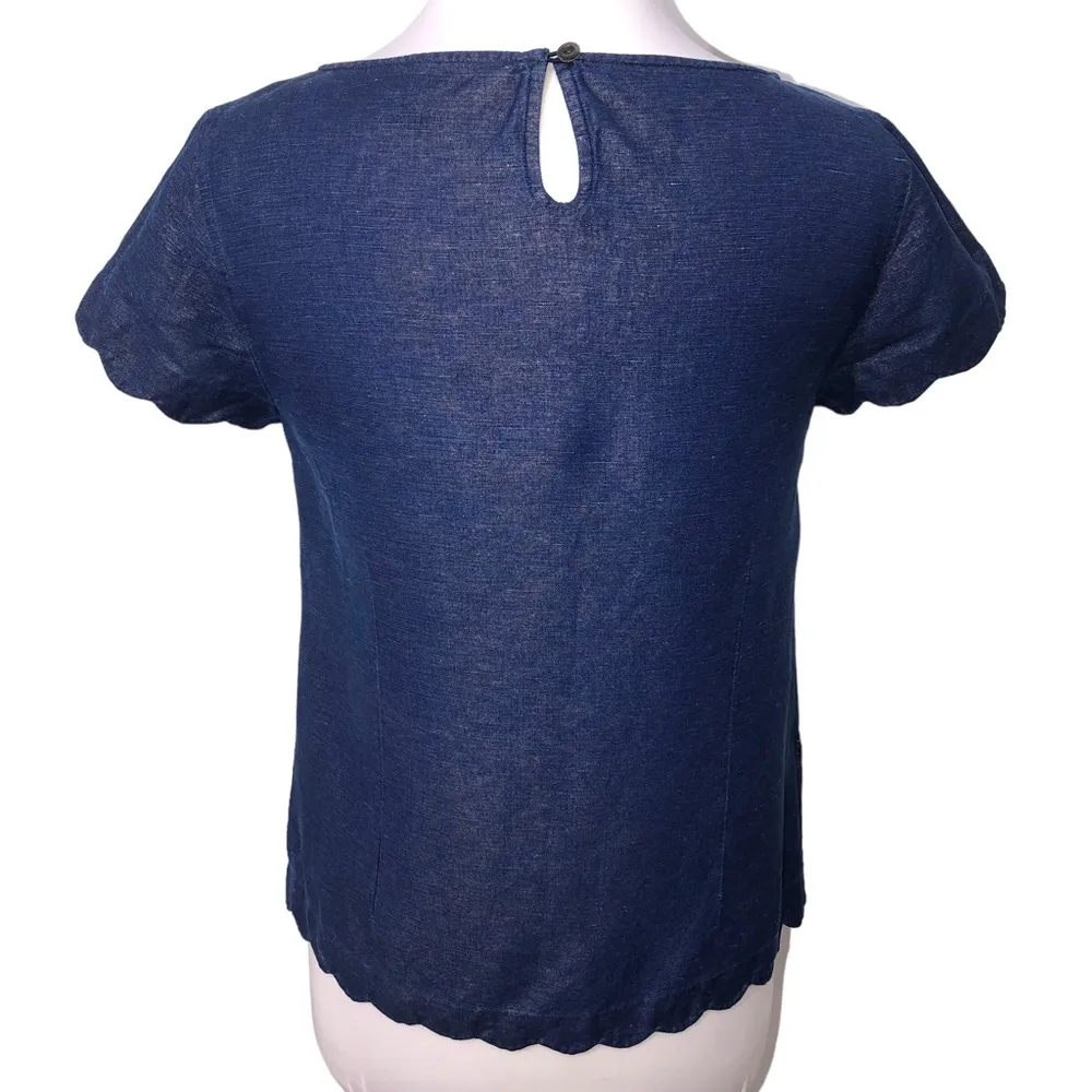 Vineyard Vines Shimmer Linen Blend Scallop Hem Top 4 EUC - Image 2