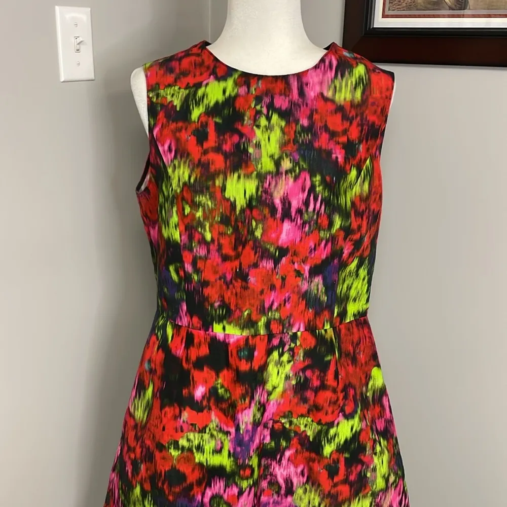 Carolina Herrera Floral Geometric Cotton Shift Dress 12 Sleeveless Designer - Image 2