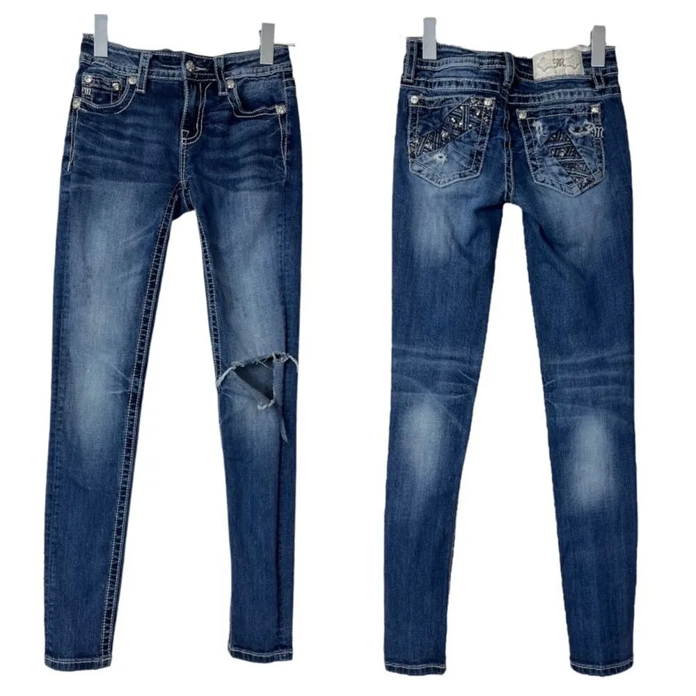 Miss Me Standard Skinny Jeans Embellished Distressed Destroyed Women’s Size 25 - Image 9