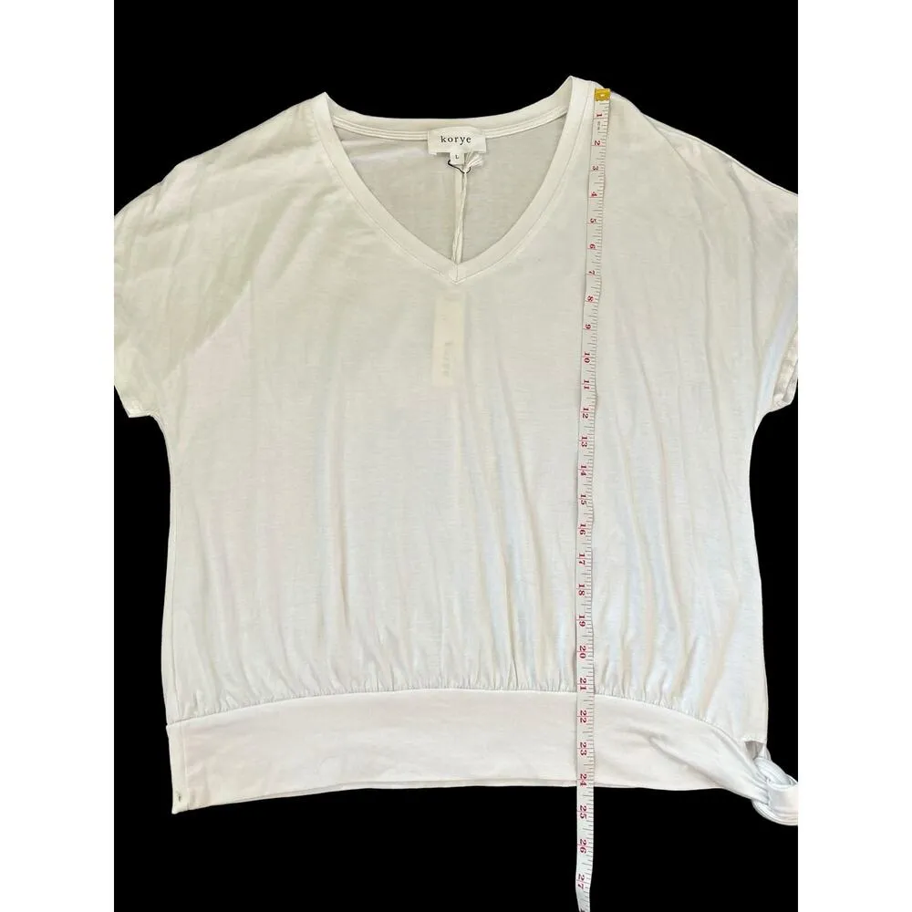 NWT Korye V Neck White Tie Knot Detail Relaxed Fit Cap Sleeve Size Large - Image 10