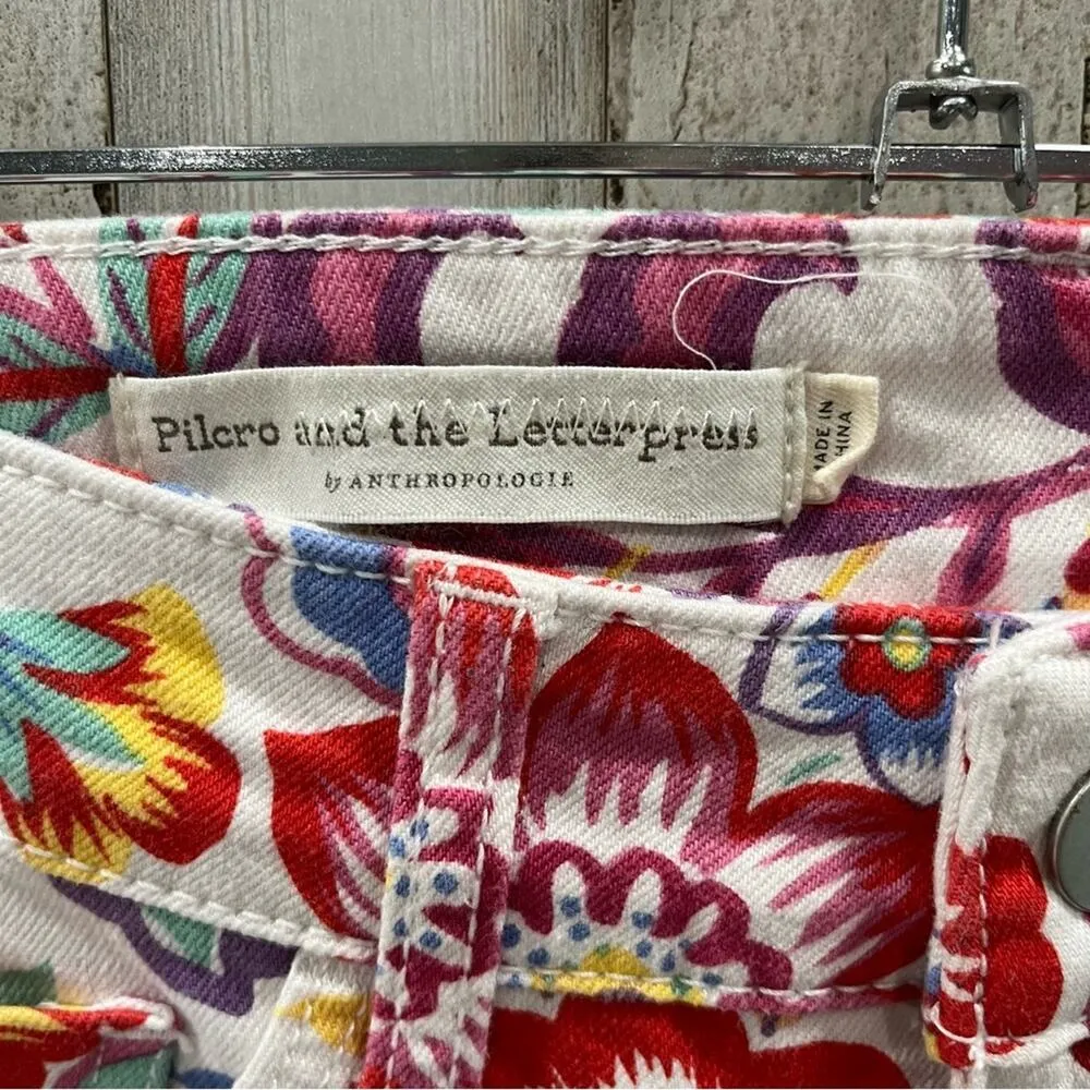 Anthropologie Pilcro Jeans Mid Rise Skinny White Colorful Floral Pattern - Image 4
