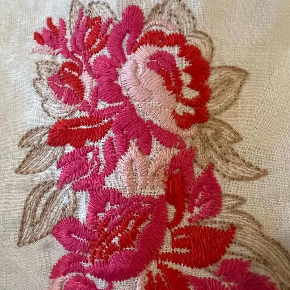 Anthropologie Champagne & Strawberry Embroidered Sleeveless Dress Size Medium - Image 3