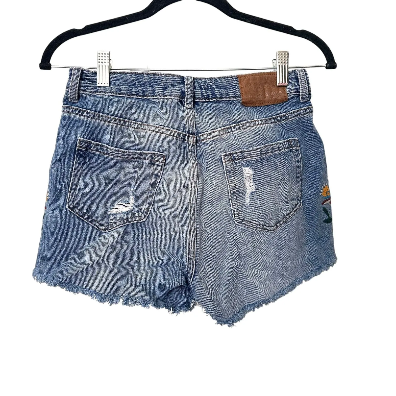 ZARA‎ Embroidered Distressed Cut Off Denim Shorts Sz 2 - Image 2