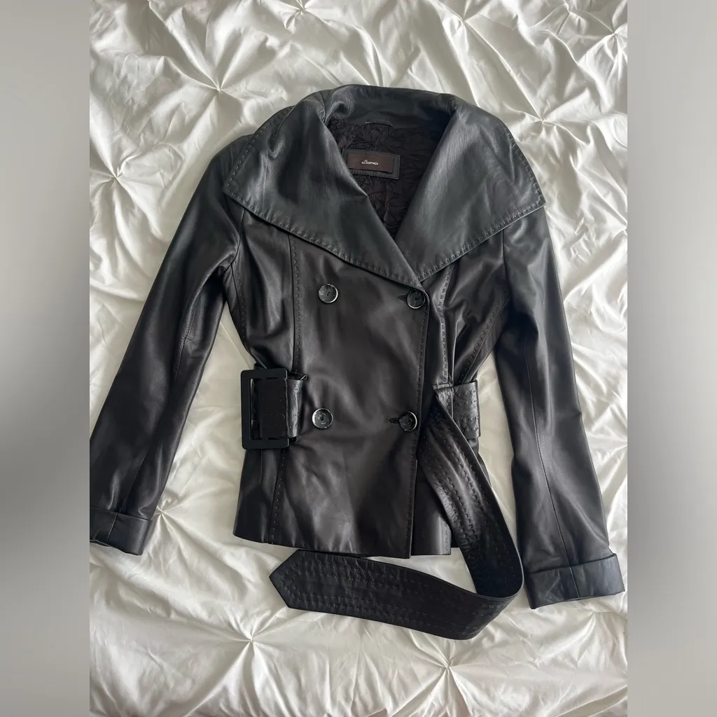 Chic Black Belted Leather Jacket - Image 4