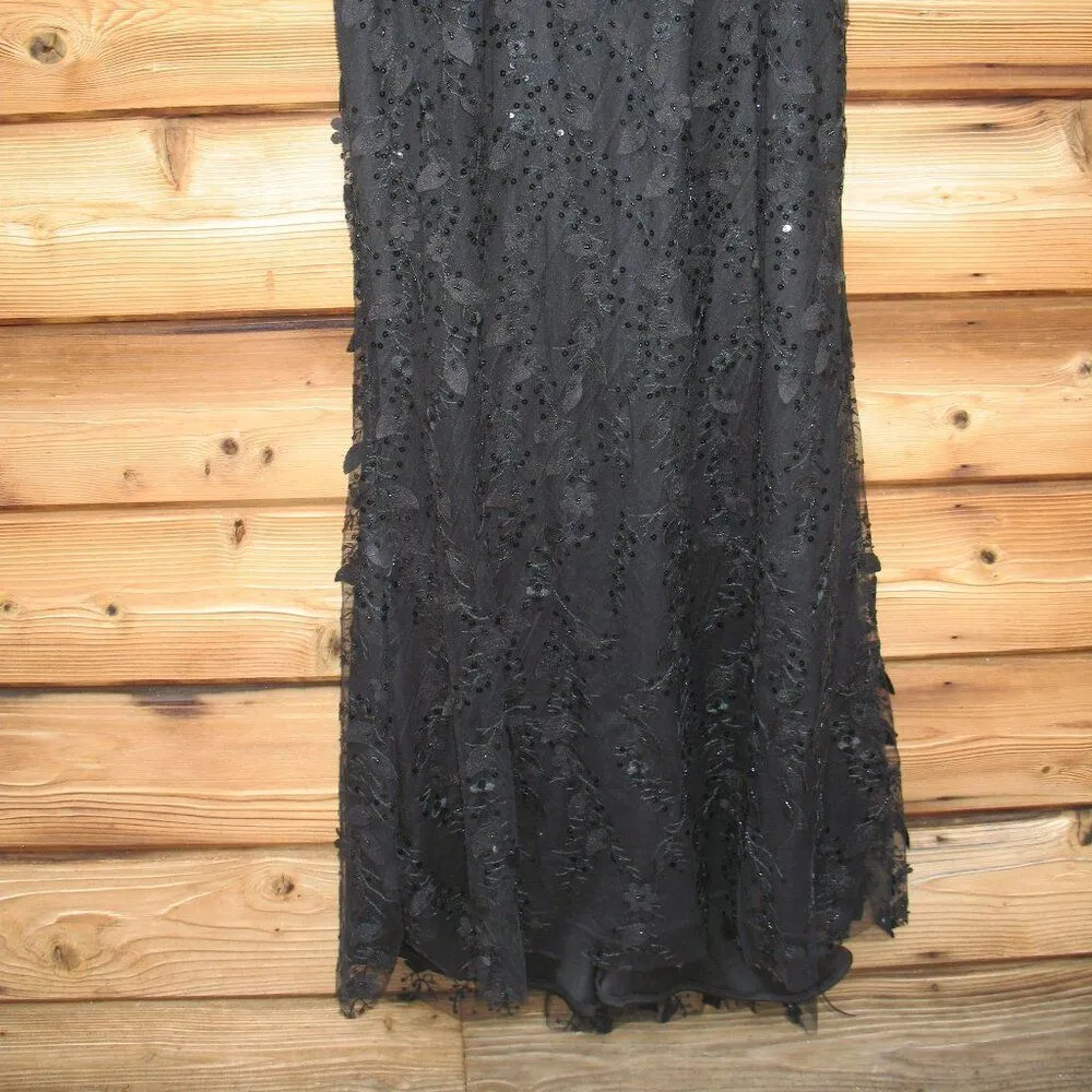 MAC DUGGAL 20889 Womens Black Sheer Applique Bustier Gown with Feather Straps - Image 8