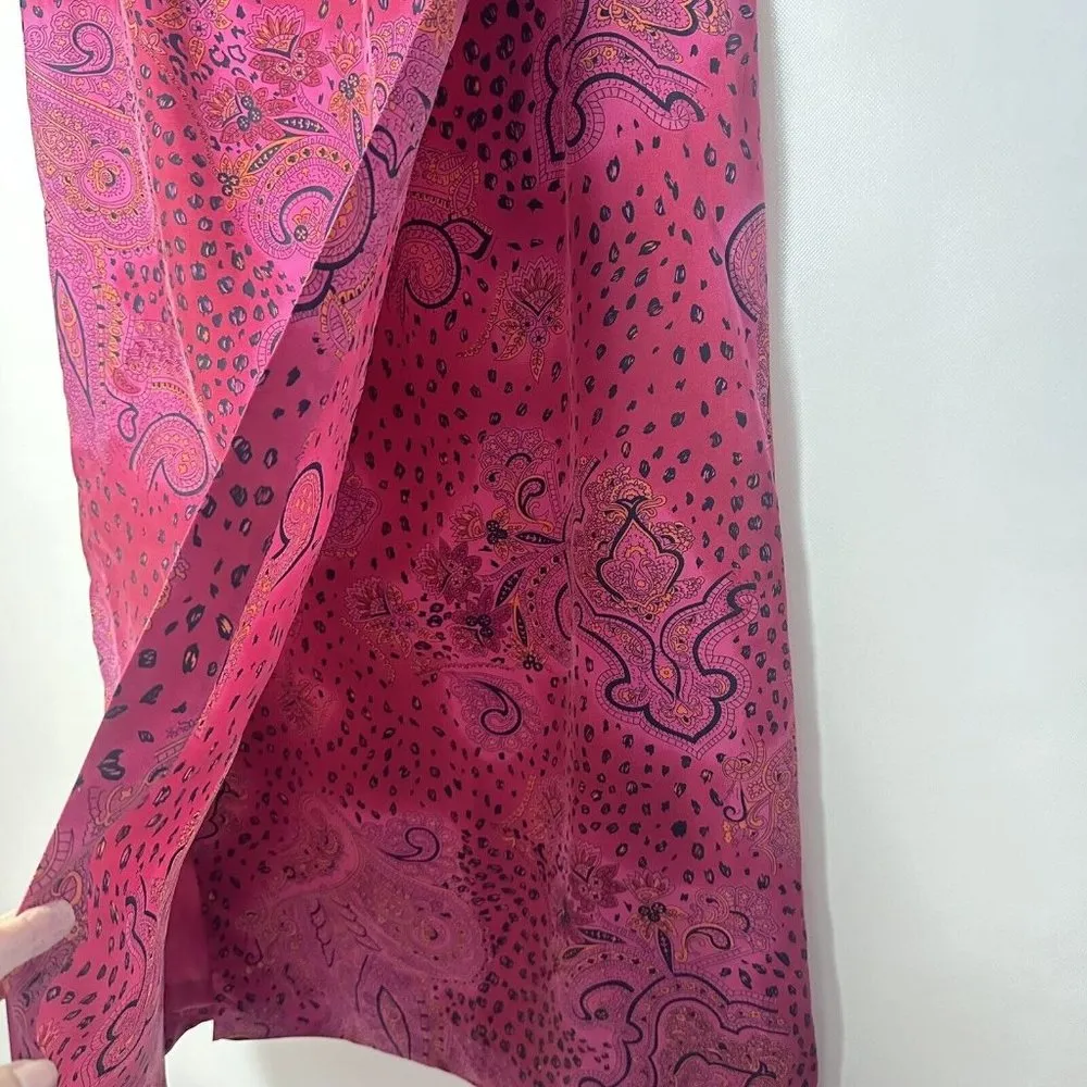 Worthington Womens Skirt Pink Paisley 100% Silk Long Faux Wrap Zip Size 10 - Image 4