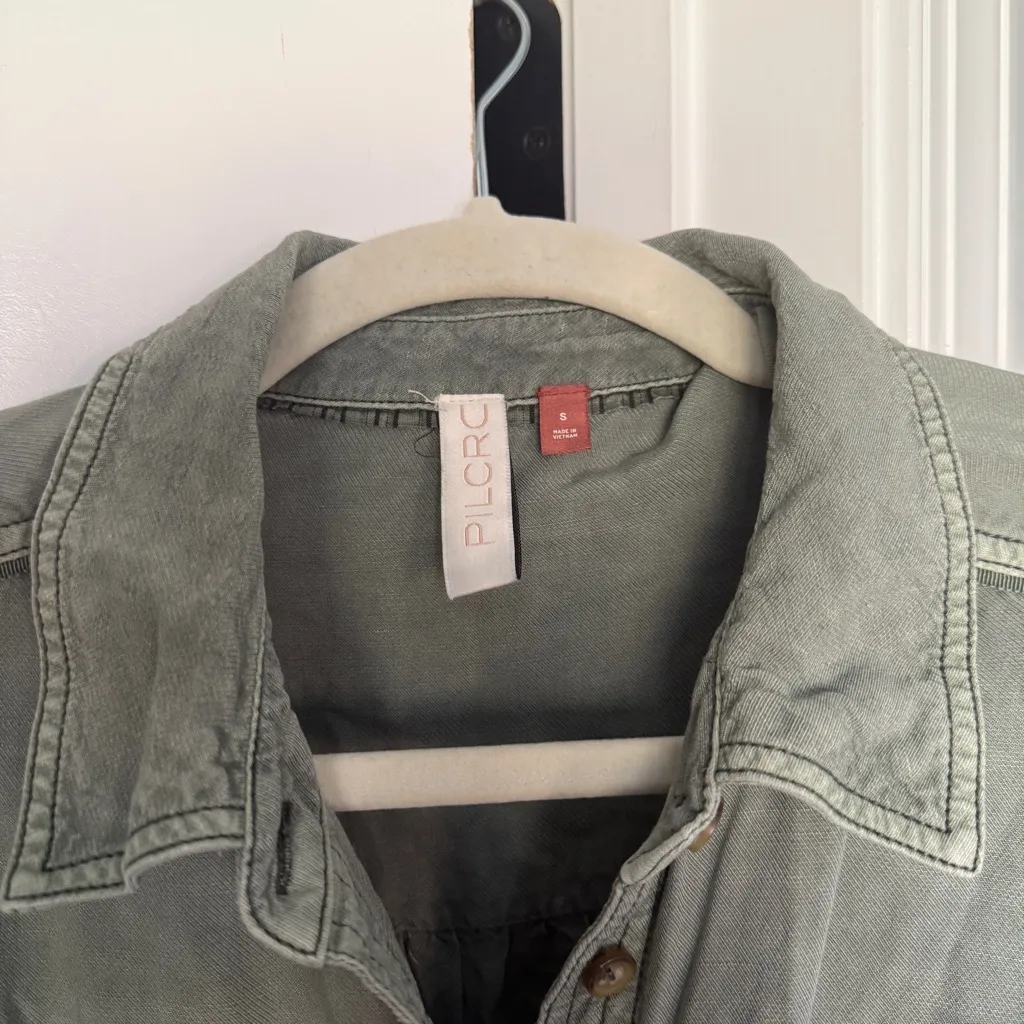 Anthropologie Pilcro Deanne moss tiered mini shirt dress long sleeve button - Image 4