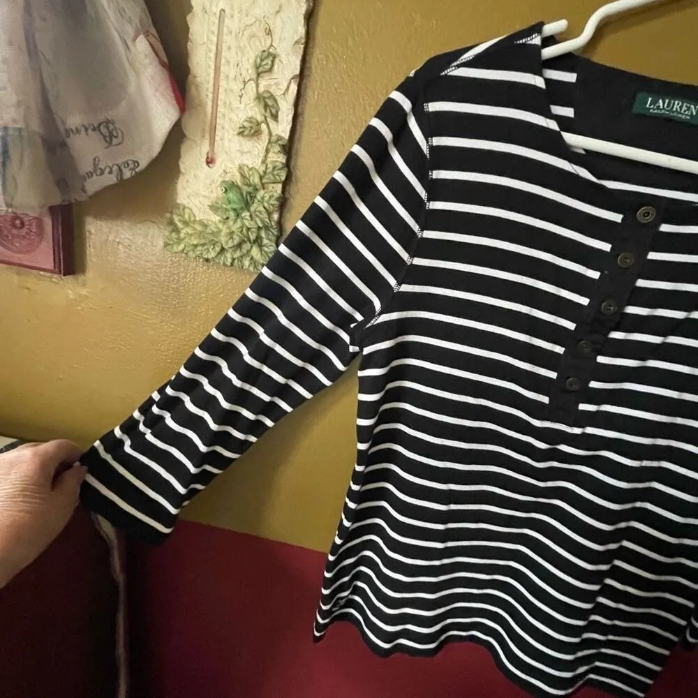 LRL Ralph Lauren size XL 100% cotton striped nautical top. - Image 4