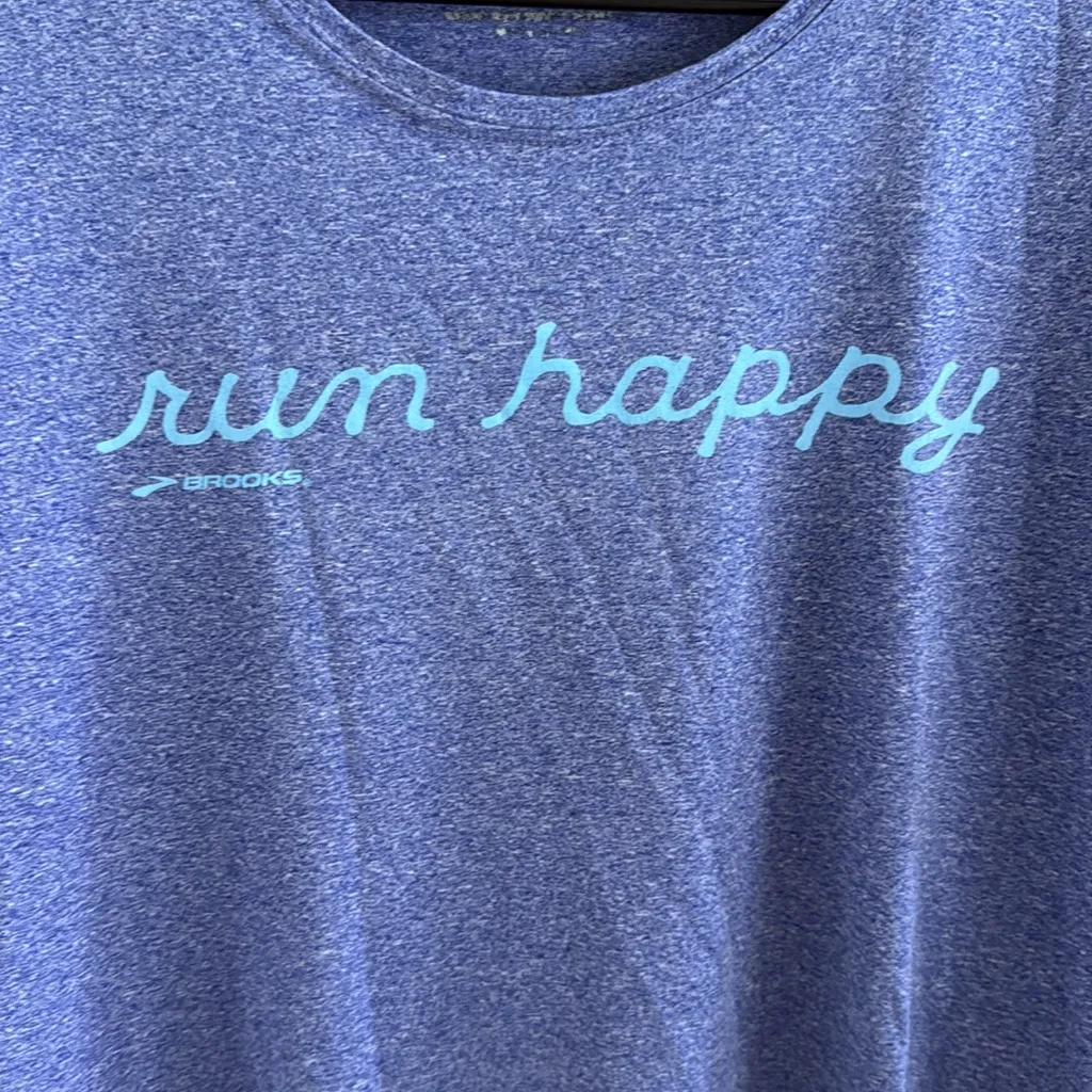 Brooks Run Happy Heathered Blue Activewear Top Tee T-Shirt Medium - Image 3