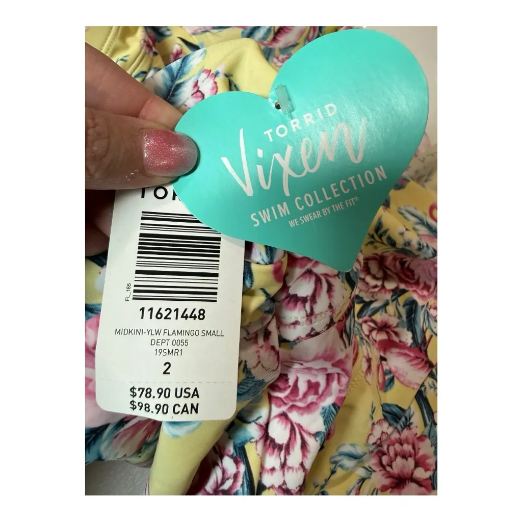 Torrid Vixen Swim Collection Yellow Flamingo Floral Peplum Tankini Top 2S NWT - Image 10