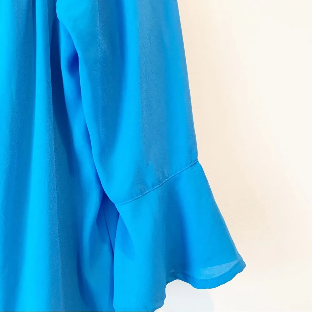 City Streets Blue Off Shoulder Flouncy Sleeve OTS Dress Medium M - Image 3