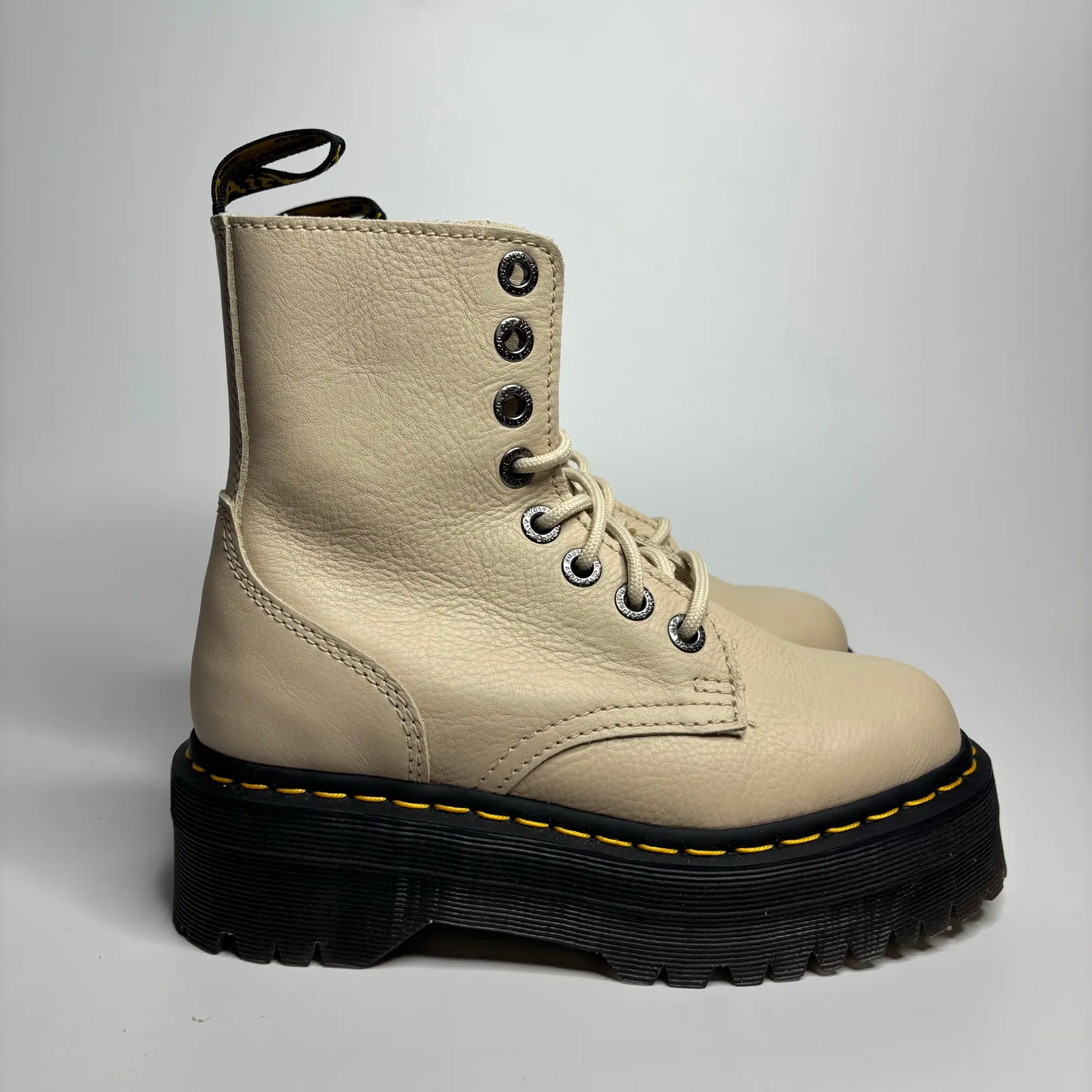 Dr. Martens Jadon III Leather Platform Combat Boots in Vintage Taupe Pisa - Image 2