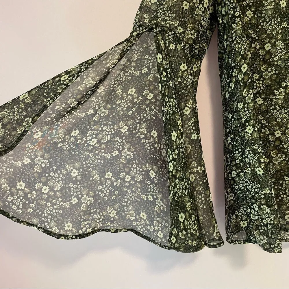 Allen B Chiffon Blouse Large Bell Sleeve Black Whimsigoth Flounce Popover - Image 6