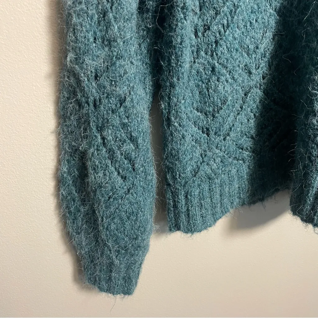American Eagle Pointelle Crew Neck Sweater Knit Teal Oversized wool blend - Image 7
