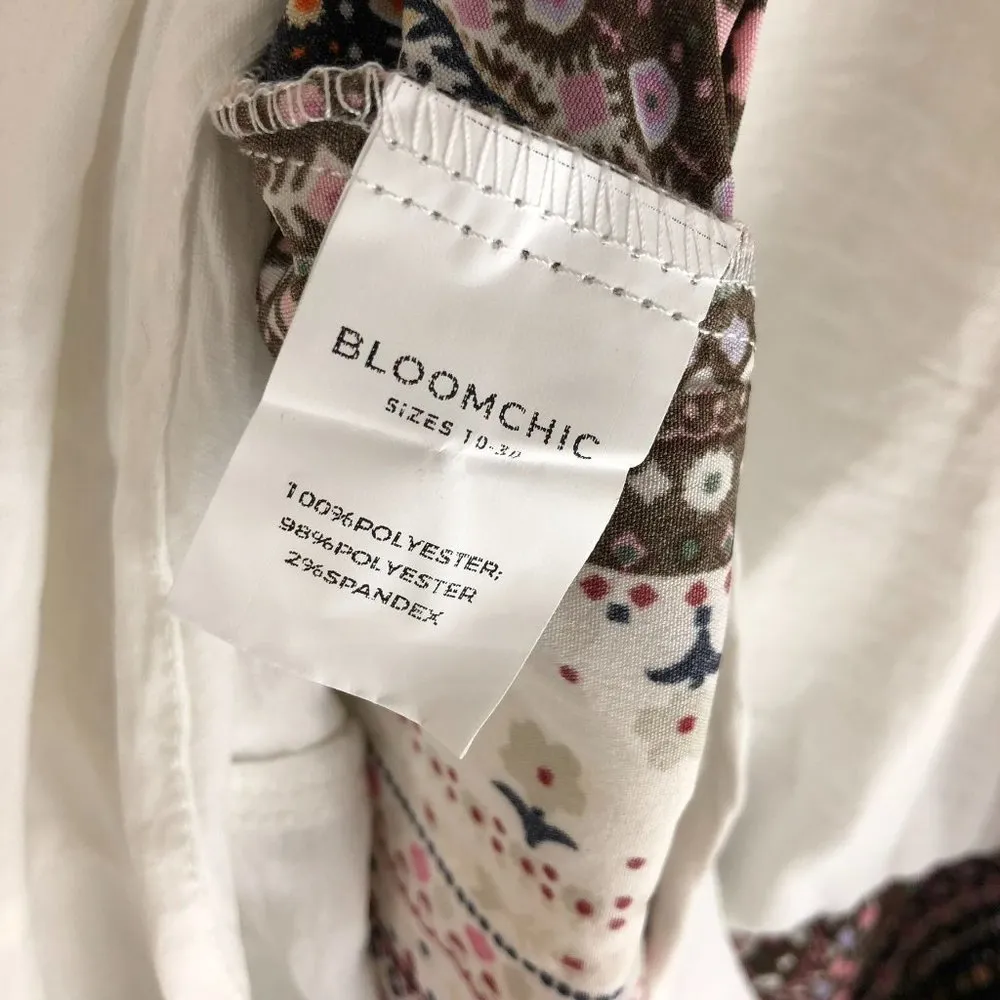 Bloomchic Bandana Patchwork Square Neck Pocket Ruffles Hem Dress lvory 22-24 - Image 7