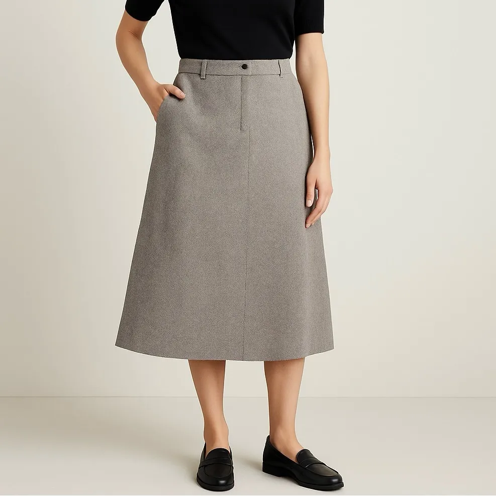 Vintage L.L. Bean Herringbone Tweed Skirt Gray A - Image 11