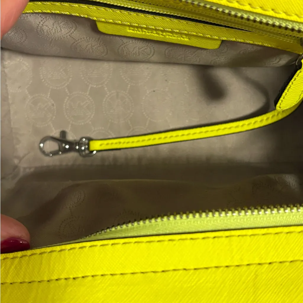 Michael Kors Neon Yellow Selma Saffiano Leather Mini Messenger Bag Crossbody - Image 12
