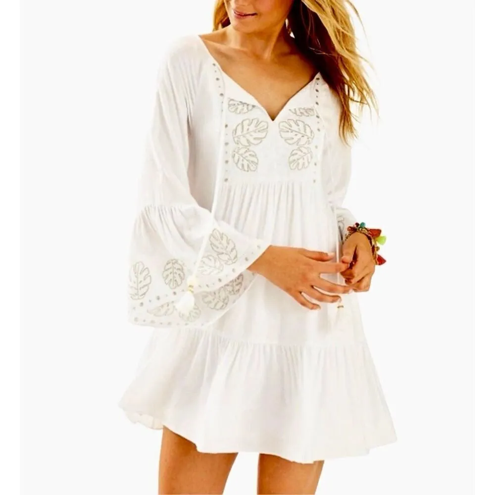 Lilly Pulitzer Amisa Tunic Dress Resort White Embroidered Coverup sz M‎ Bohemian - Image 2