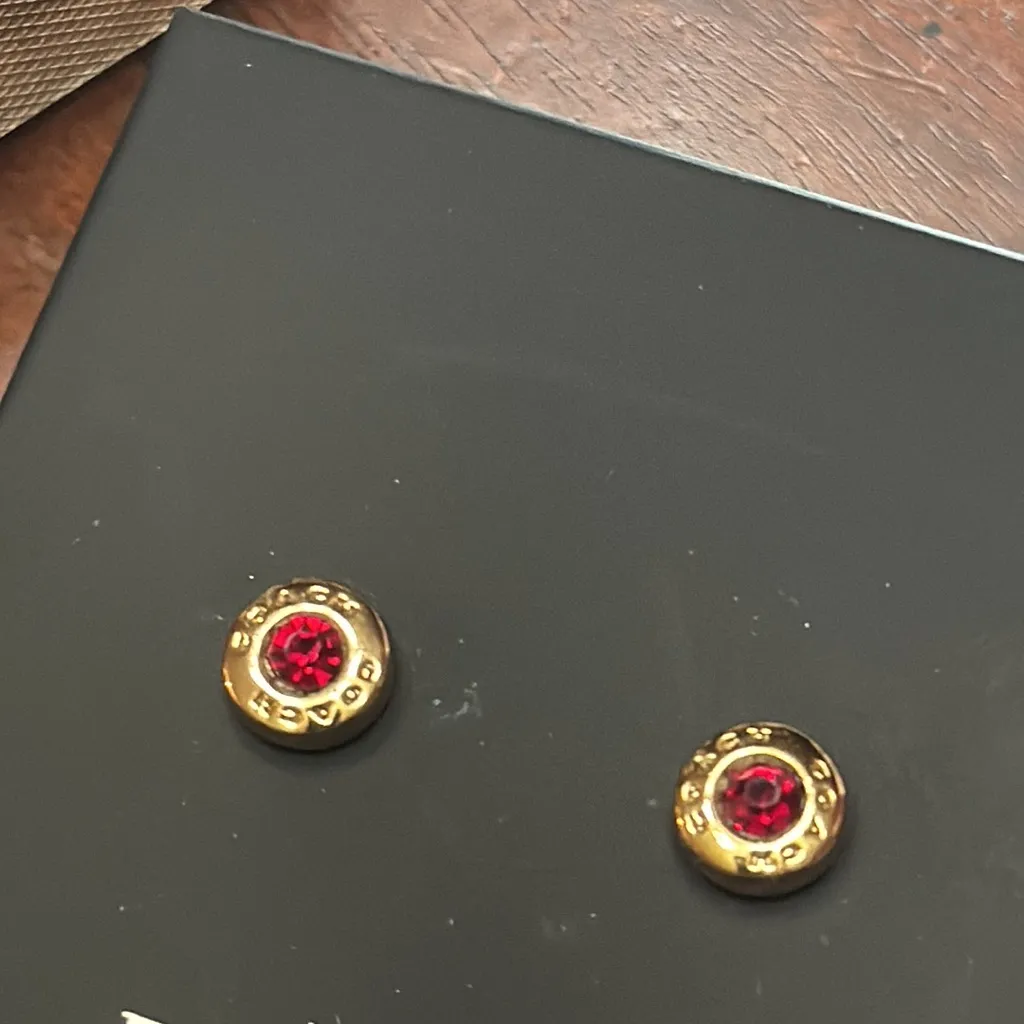 Coach Open circle Red Stone Gold Stud Pieced Earring In Logo w/ Gift Box - Image 4