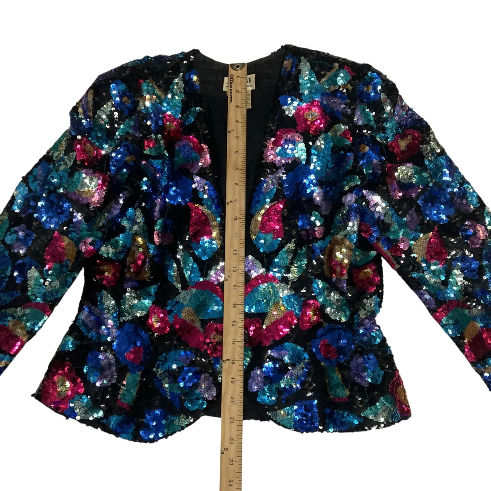 Vtg Black Tie Womens Silk Sequin Beaded Jacket Size M Cropped Colorful 80s Size M - Image 6