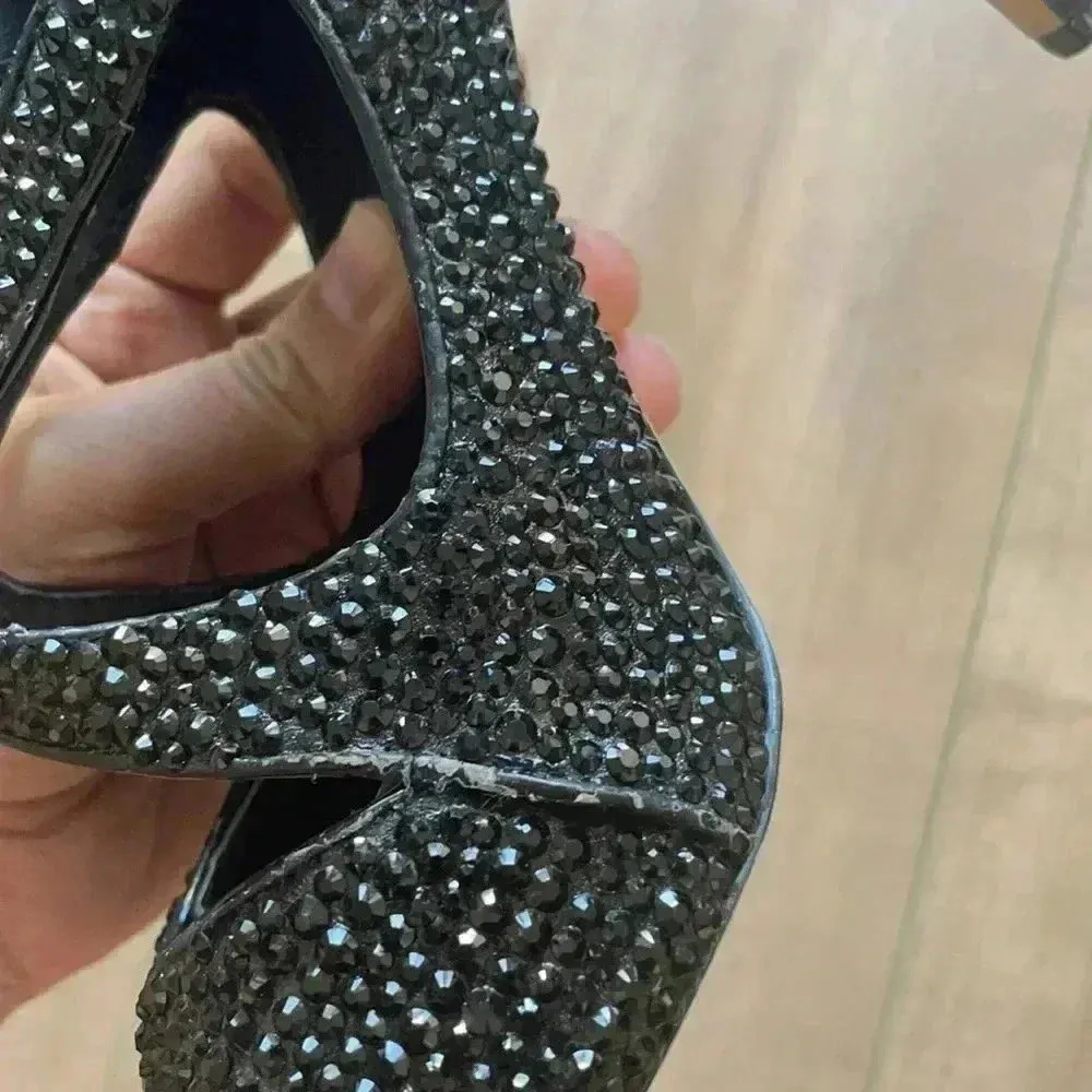 ASOS  Beaded Crystal Black Strappy Heels Sz 8 - Image 6