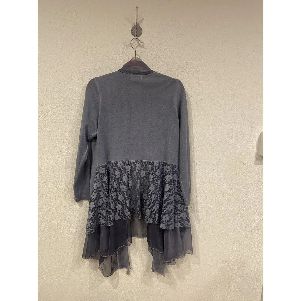 Kamana Cardigan Womens Small Lace Chiffon Ruffle Boho Lightweight Sheer Layering Blue - Image 5