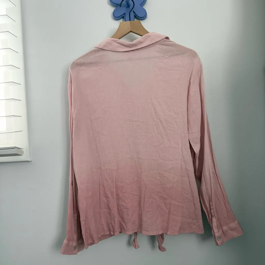 J.Jill XL Pink Ombré Button Up Long Sleeve Shirt Tie Front Cotton Relax Coastal - Image 3