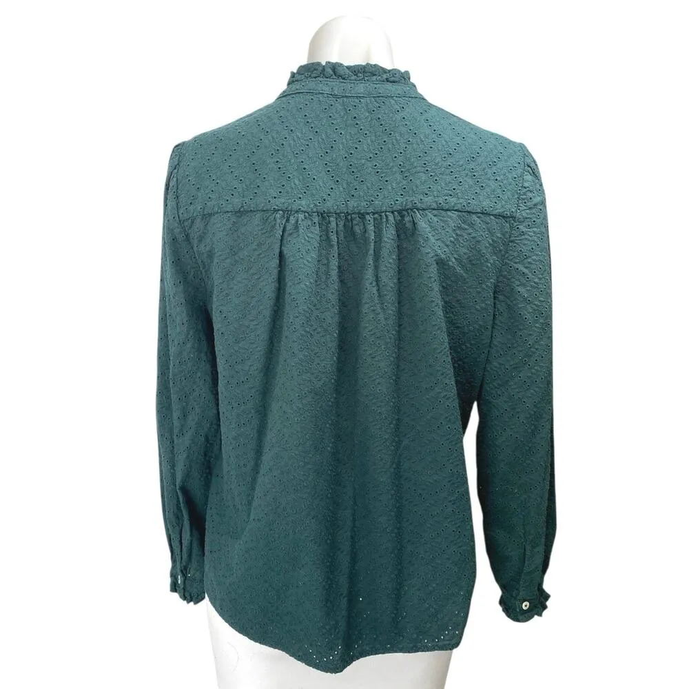 Les Essentiels de MONOPRIX Green Long Sleeve Embroidered Button Blouse Top 12 - Image 2