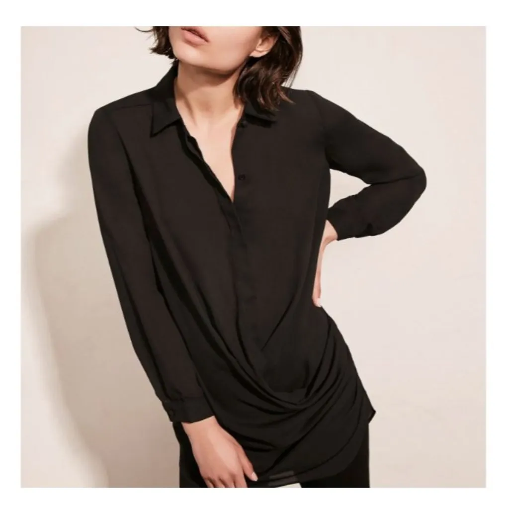 krisa Drape Button Front Mini in Black X-Small New Womens Shirtdress - Image 12