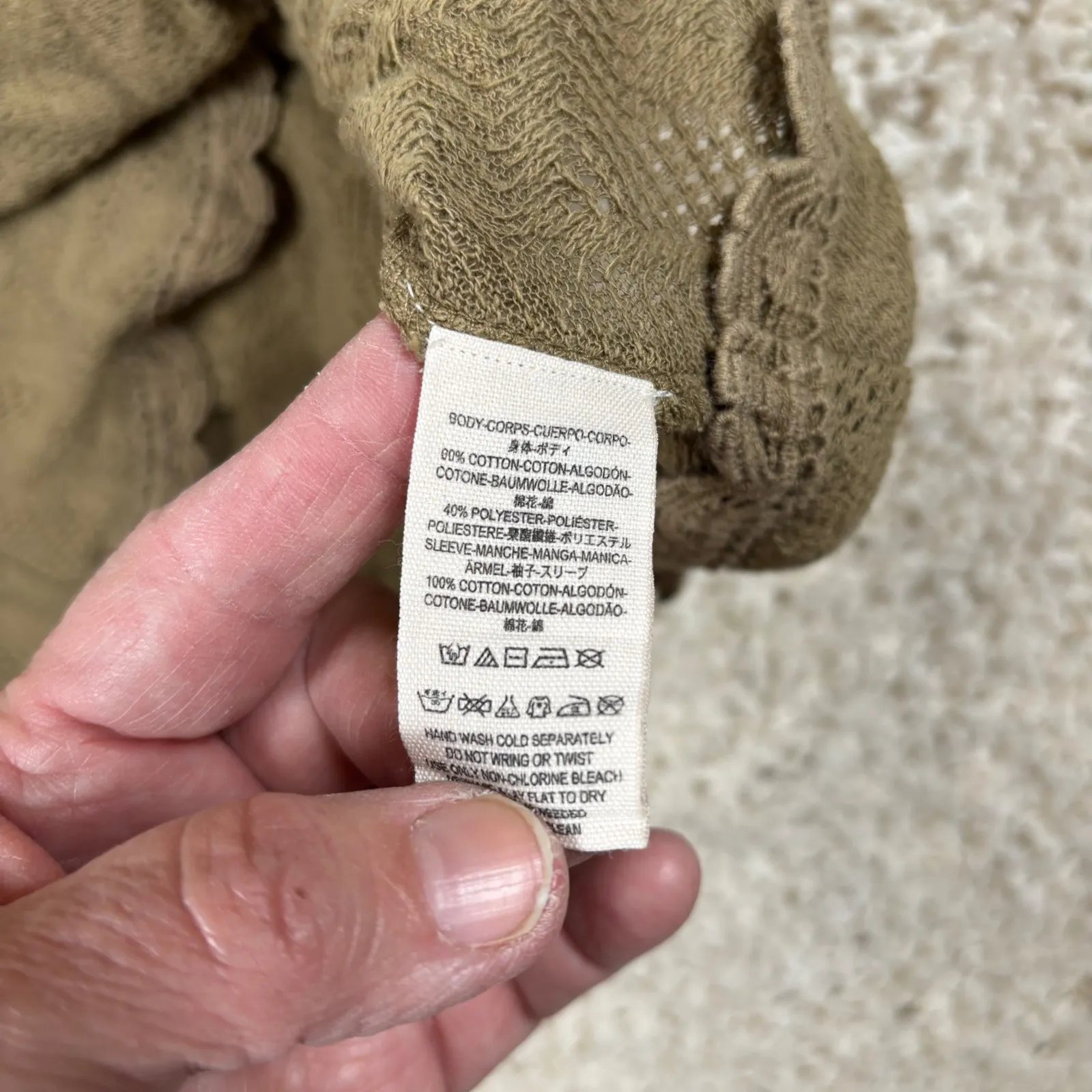 Free People Olive Green Crochet Knit Zig Zag Detail Sweater Top XS - Image 7