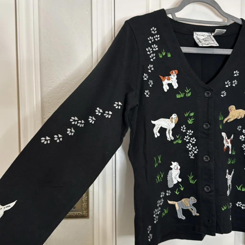 Michael Simon dog embroidered button down cotton cardigan Black - Image 7