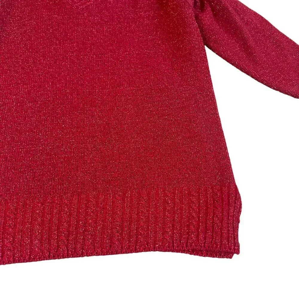 Diane Von Furstenberg The Color Authority Red Glitter Sweater Pullover Small - Image 4