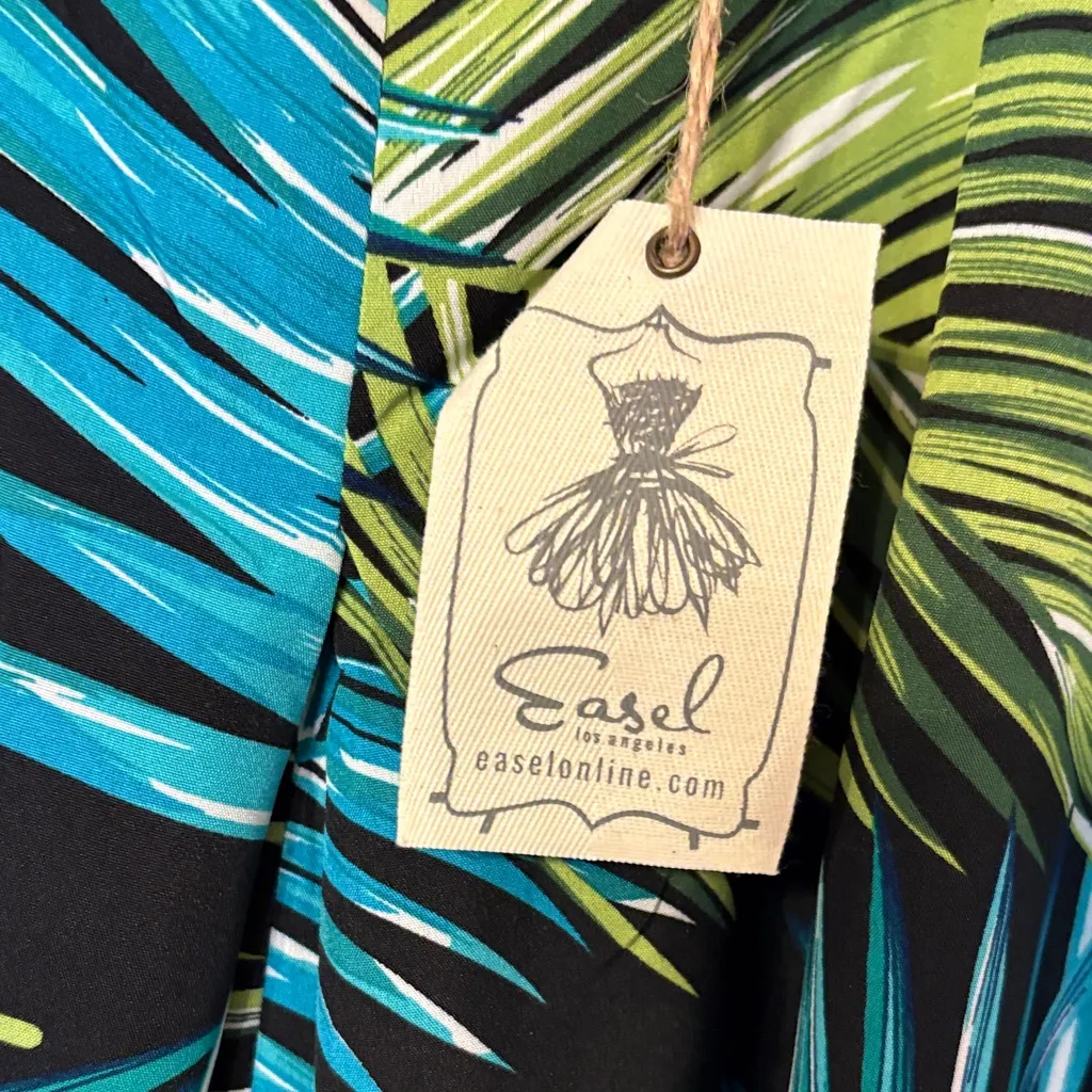 Easel Vibrant Teal and Black Leaf Romper - Image 3