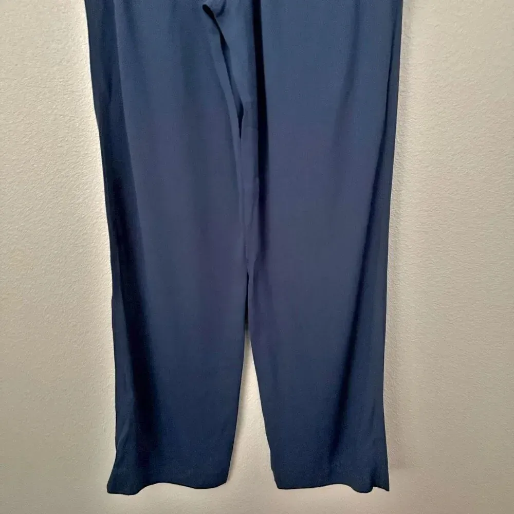 MASSIMO DUTTI | Wide-leg Trousers With Darts Pleats Navy Blue Viscose | Size 4 - Image 6