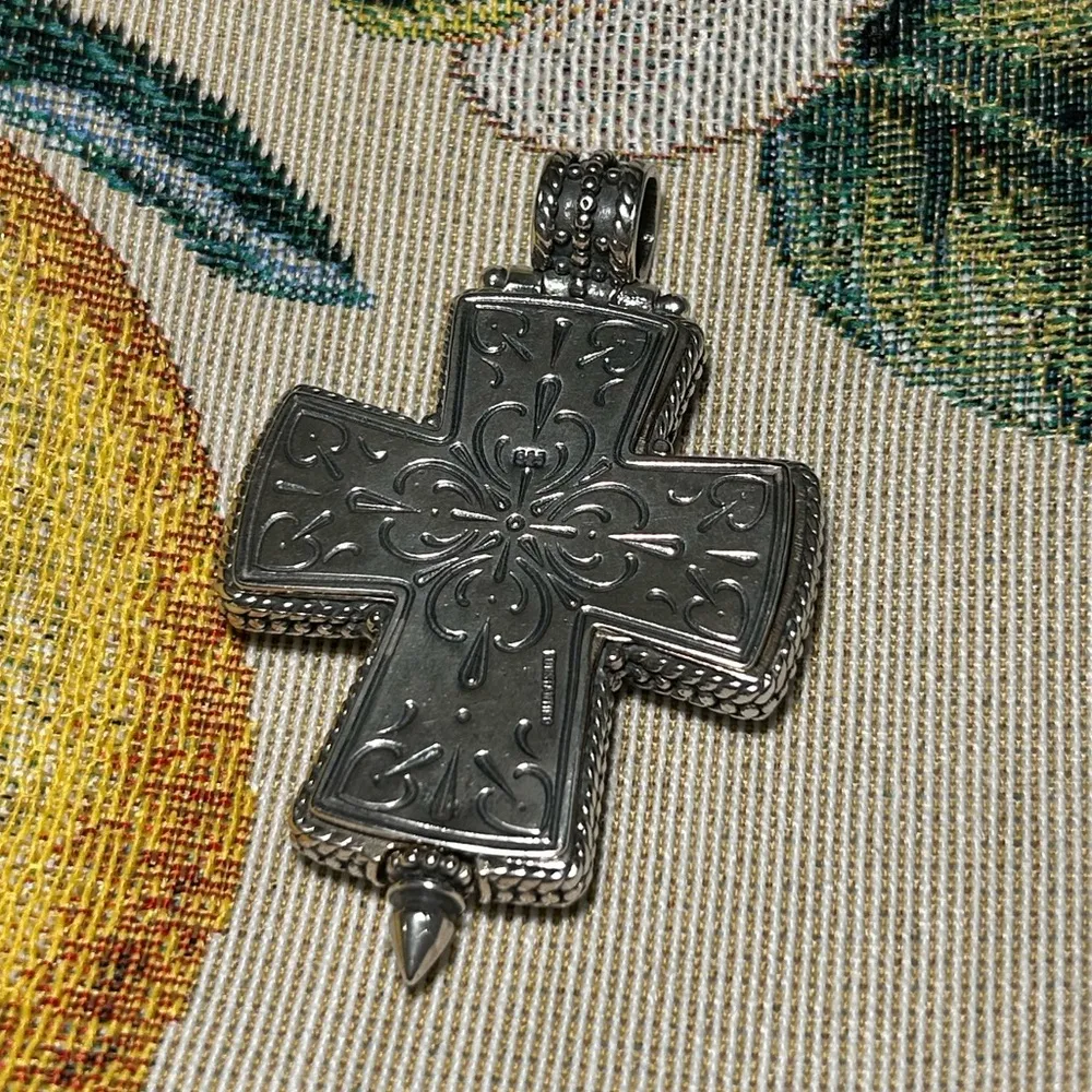 Konstantino Greece Sterling Silver 925 Etched Mother of God Cross Pendant - Image 13