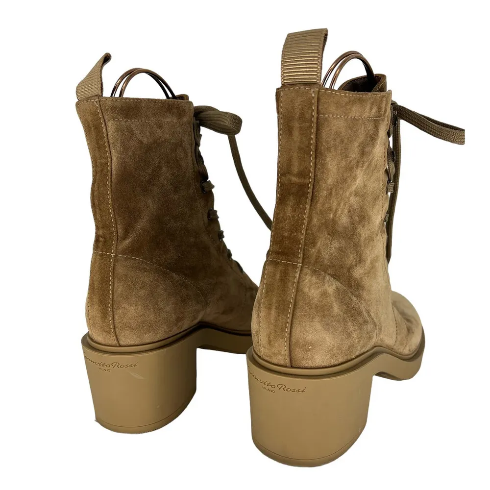 Gianvito Rossi Foster 45mm Suede Lace Up Boots in Beige - Image 14