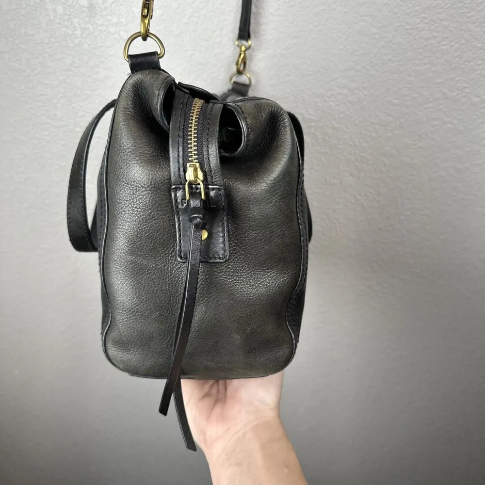 Fossil Emma Satchel Crossbody Leather Purse Handbag Two Tone Black Charcoal Gray - Image 4