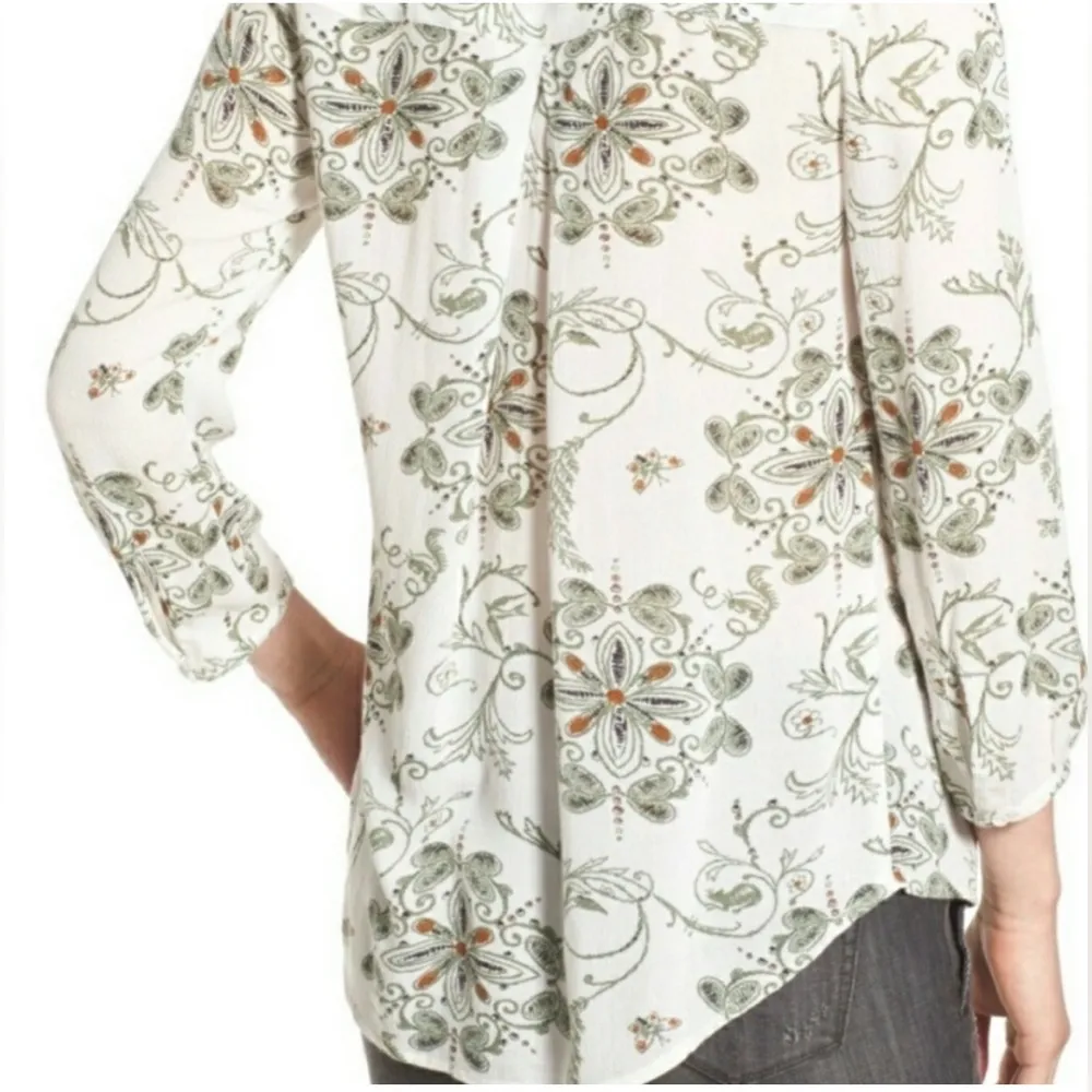 Hinge Boho Floral Top Rayon Womens Blouse Size Small V Neck - Image 2