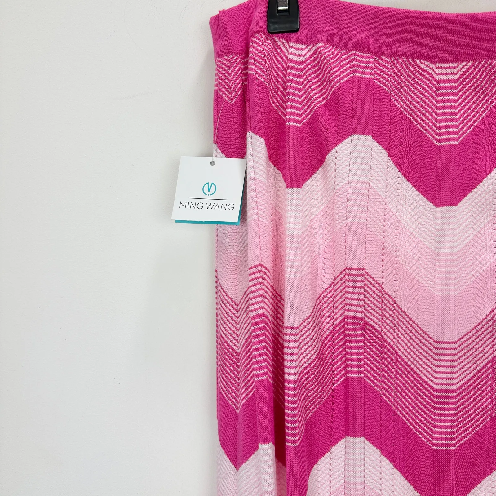 Ming Wang Chevron Knit Midi Skirt Pink Striped Ombre Stretch Pull On XL NWT - Image 11