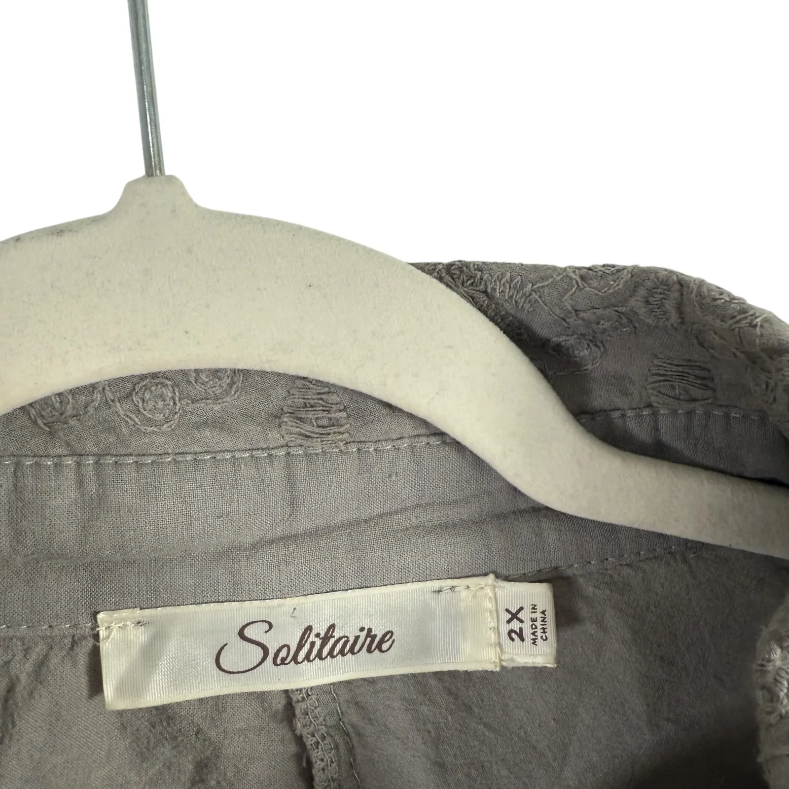 Solitaire Floral Embroidered Button Up Blouse Green Boho Womens Plus 2x - Image 4