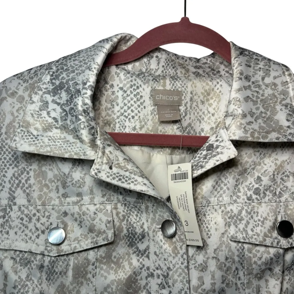 Chico’s Satin Jean Jacket Python Print - Image 7