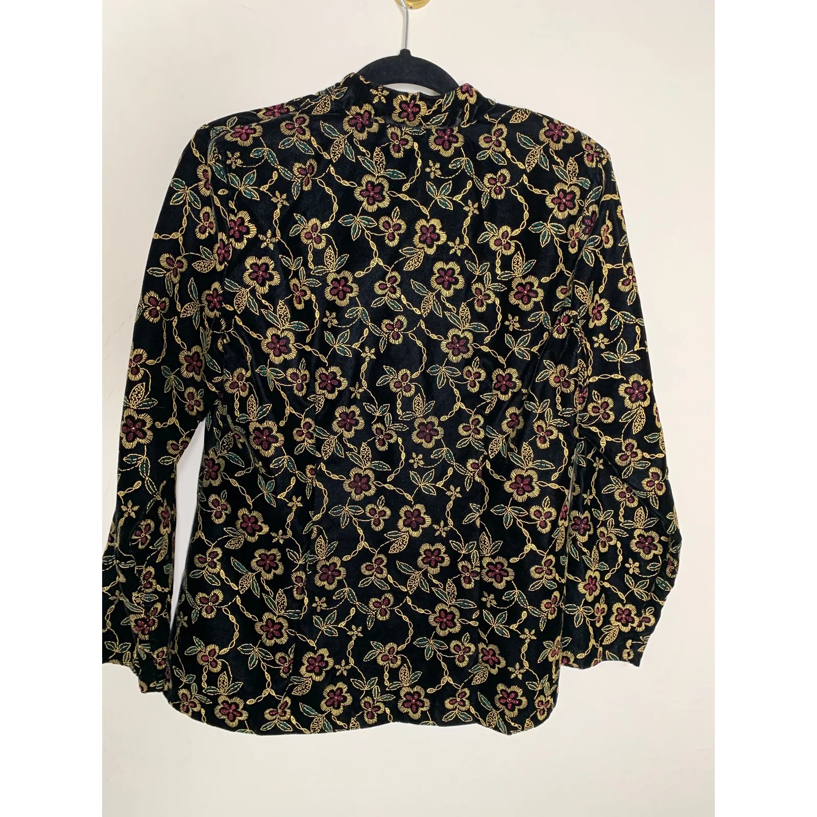 Velvet Blazer Standup Collar Metallic Floral Design Gold Red Sz ?Medium - Image 6