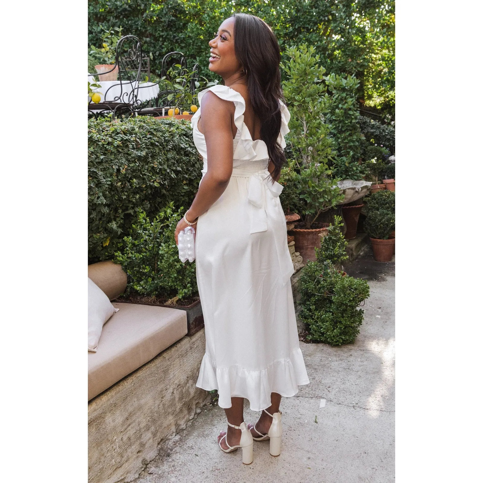 Show Me Your Mumu Alexis Bridal Midi Dress in Ivory Luxe Satin XL - Image 2