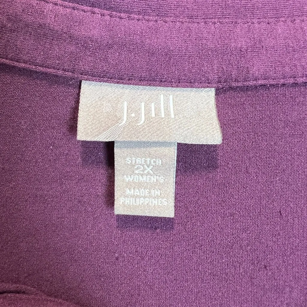 J Jill Dress 2X Shirt Plum Purple Shift‎ Stretch Long Sleeve V-Neck Above Knee - Image 6