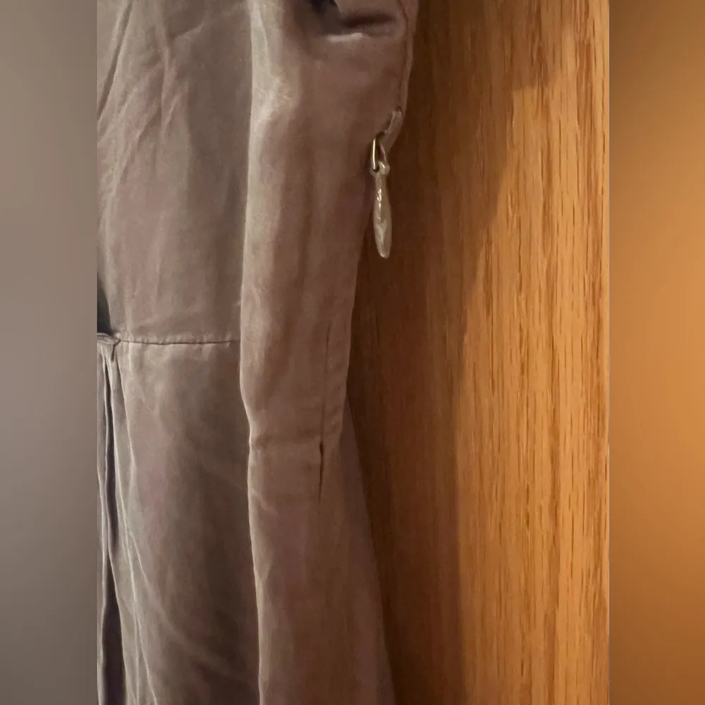 Eileen Fisher Short Sleeve Collared Faux Wrap A-Line Brown Silk Blend Dress Sz M - Image 5