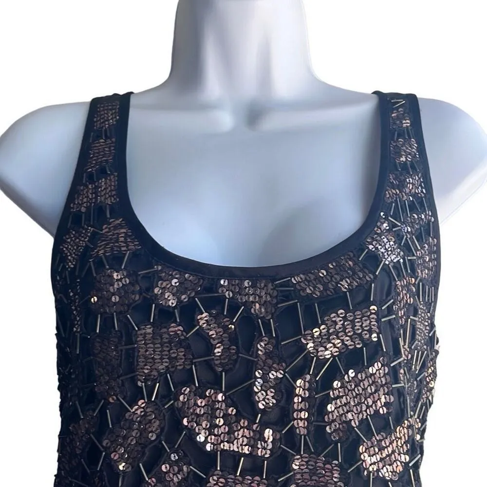 Guess Brown Bronze Metallic Sequin Black Mini Cocktail Party Dress Glam 9 Jrs - Image 3